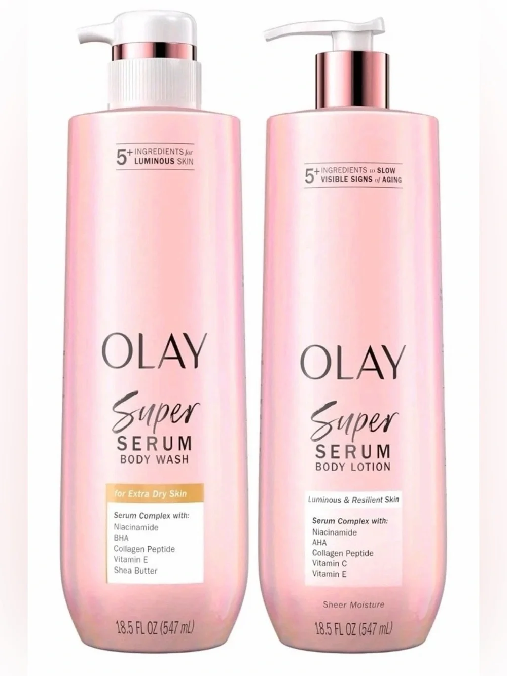 Olay Super Serum Body Wash + Body Lotion Bundle, 18.5 Fl Oz / 20 FL OZ